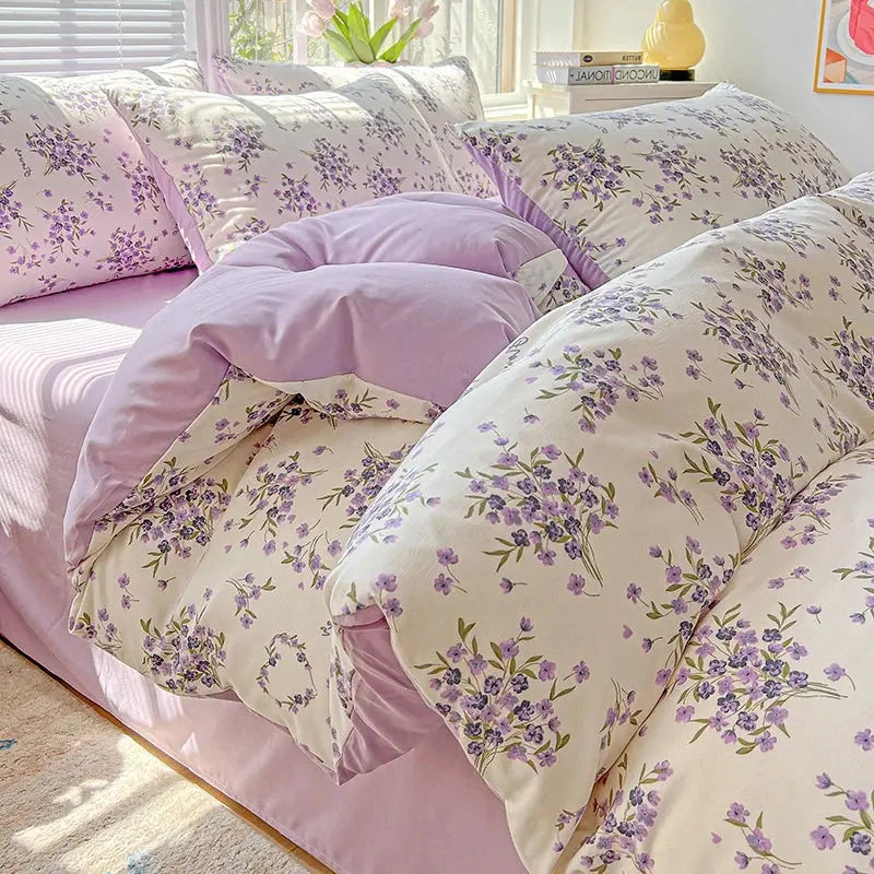 2025 Washed Cotton Double Yarn Single Quilt Cover Simple Wind Ins Wind Small Floral Korean Version Duvet Skin Friendly Bedding Our3Designs