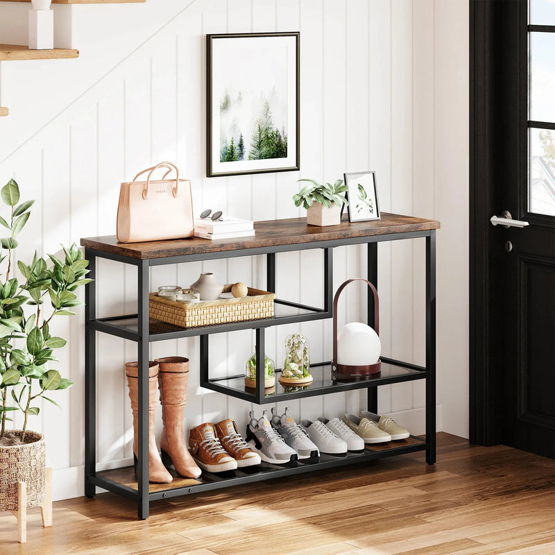 Console Table, 4-Tier Sofa Tables Narrow Entryway Table with Glass Shelf & Metal Frame, 39.4" Behind Couch Table for Living Room Our3Designs