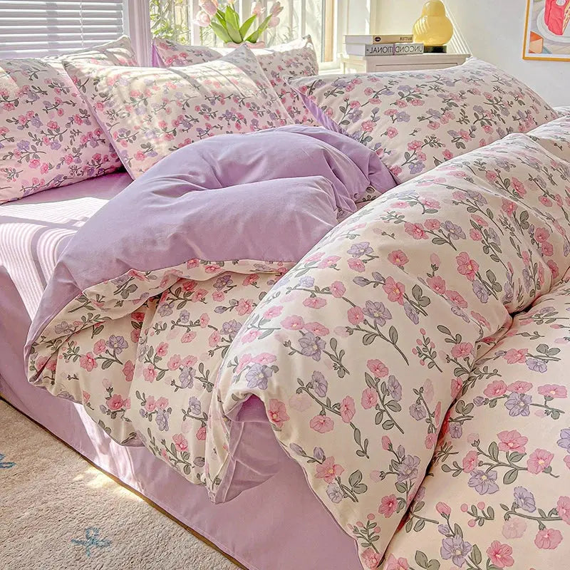 2025 Washed Cotton Double Yarn Single Quilt Cover Simple Wind Ins Wind Small Floral Korean Version Duvet Skin Friendly Bedding Our3Designs