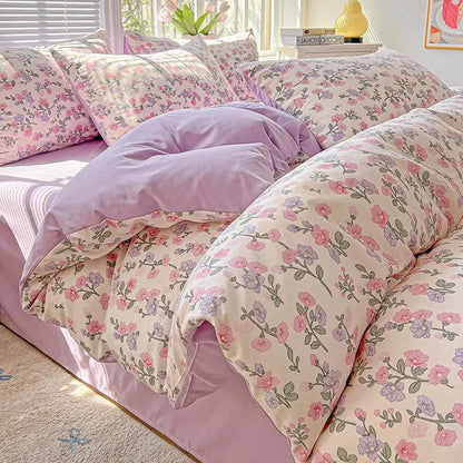 2025 Washed Cotton Double Yarn Single Quilt Cover Simple Wind Ins Wind Small Floral Korean Version Duvet Skin Friendly Bedding Our3Designs