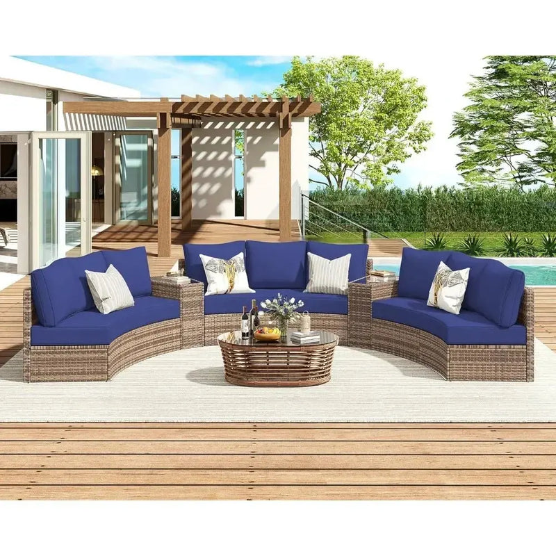 Half-Moon Patio Sectional Sofa Set – Outdoor Round Furniture w/ Cushions - Our3Designs