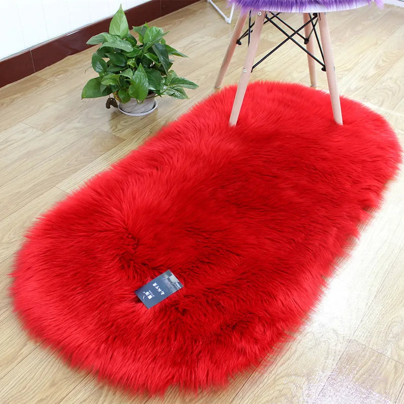 Oval Fur Rugs Bedroom Thicken Fluffy Carpet Living Room