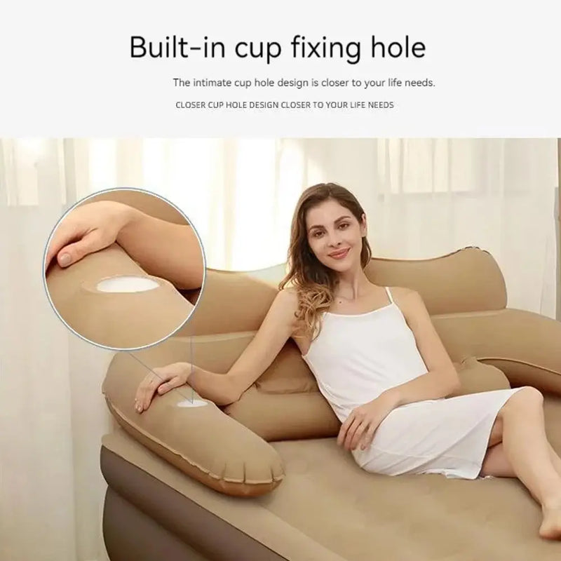 Camping Air bed 2 Persons Inflatable Mattress Camping Folding Home Indoor Outdoor with Backrest Air Cushion 48cm High Bed Our3Designs