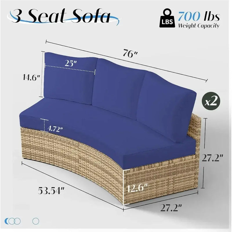 Half-Moon Patio Sectional Sofa Set – Outdoor Round Furniture w/ Cushions - Our3Designs