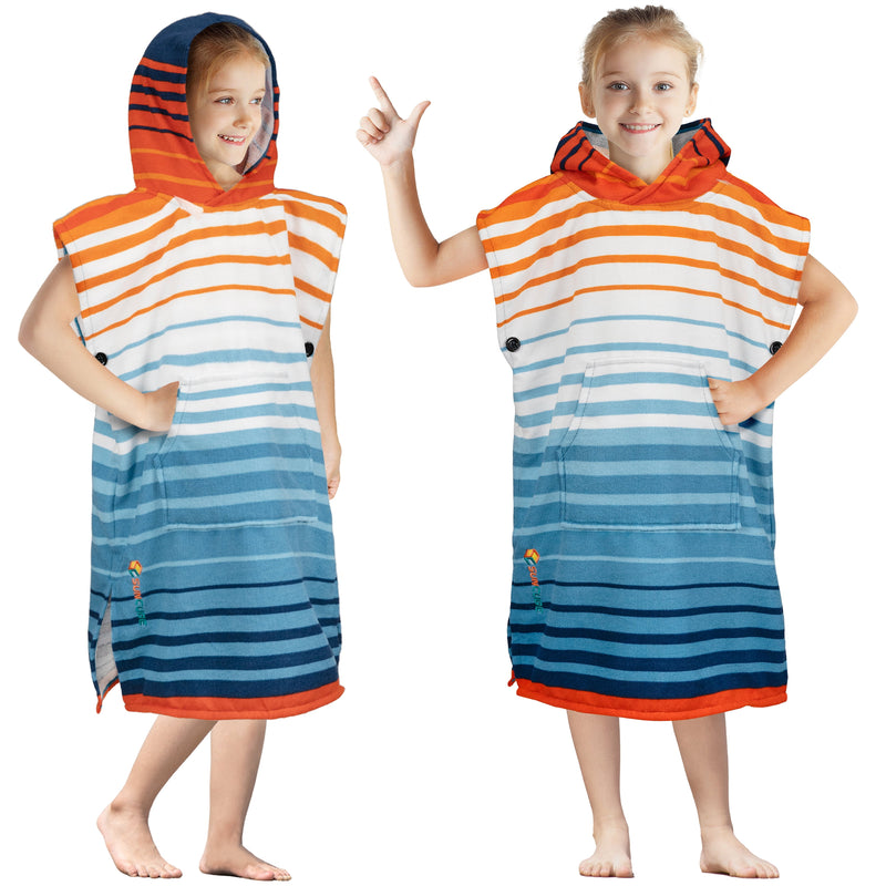 Cool Orange Stripe Kids Changing Robe Surf Poncho - Perfect for Beach Days & Pool Fun! 🏖️🌊 Quick Dry & Stylish for Teens 8-12! 🧡✨