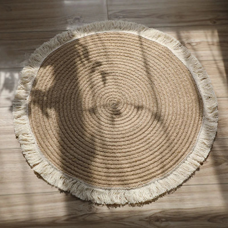 Vintage Round Woven Rugs Handmade Rattan Carpet