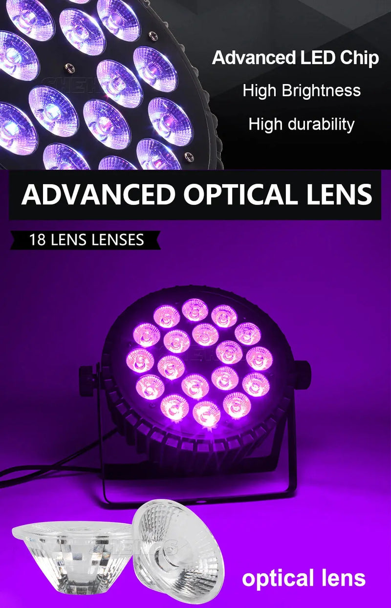 SHEHDS LED Flat/ Big Par 18x18W 6in1 or 18x12W  4in1 Lighting DMX512 Aluminum Alloy Suitable For DJ Disco Christmas Party Stage Our3Designs