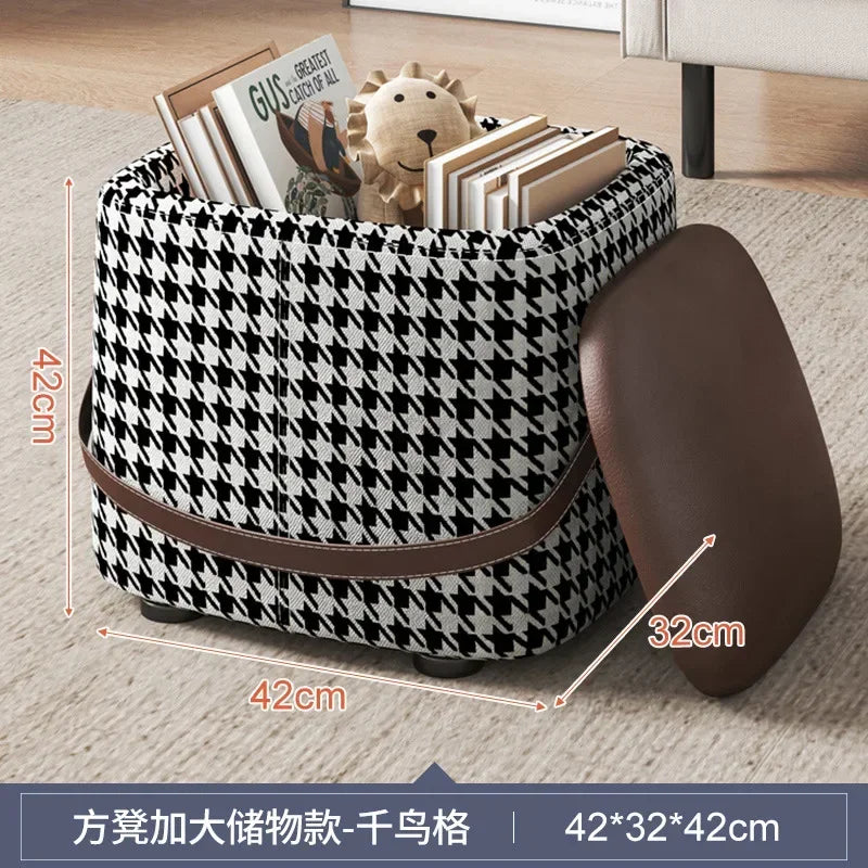 Hallway With Box Storage Stool PU Leather Pouf Household Shoe Stool