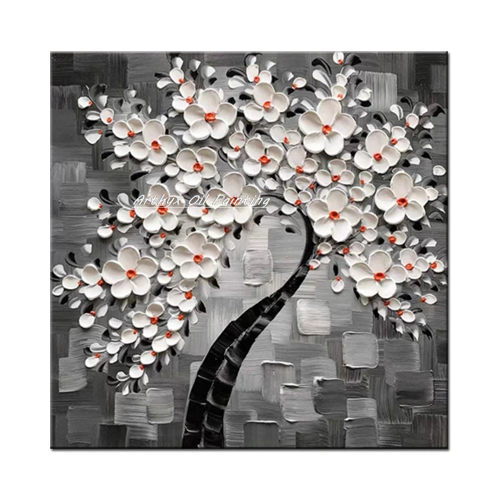 Arthyx Wall Art Picture Handpainted Texture Gold Flowers Oil Painting