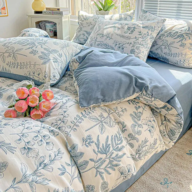 2025 Washed Cotton Double Yarn Single Quilt Cover Simple Wind Ins Wind Small Floral Korean Version Duvet Skin Friendly Bedding Our3Designs