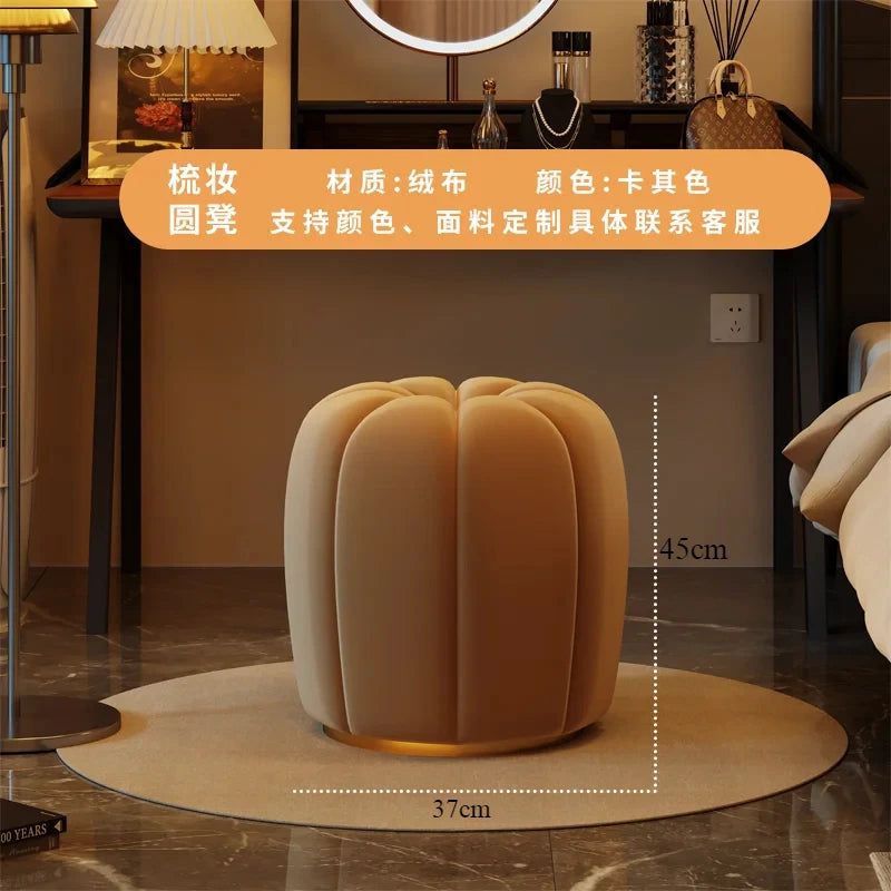 Cream Style Pumpkin Flannel Foot Seat, Luxury Bedroom Shoe Changing Stool