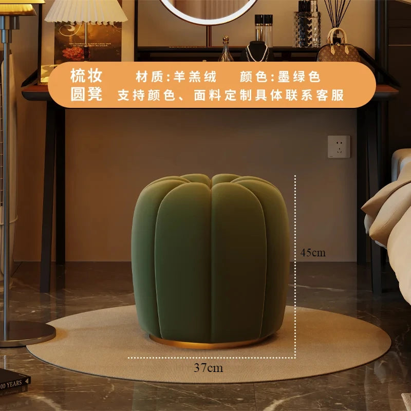 Cream Style Pumpkin Flannel Foot Seat, Luxury Bedroom Shoe Changing Stool