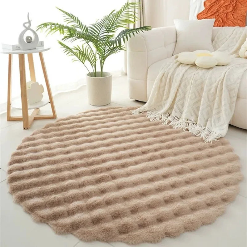Ins Solid Color Fluffy Round Area Rug Plush Sofa Couch Cushion
