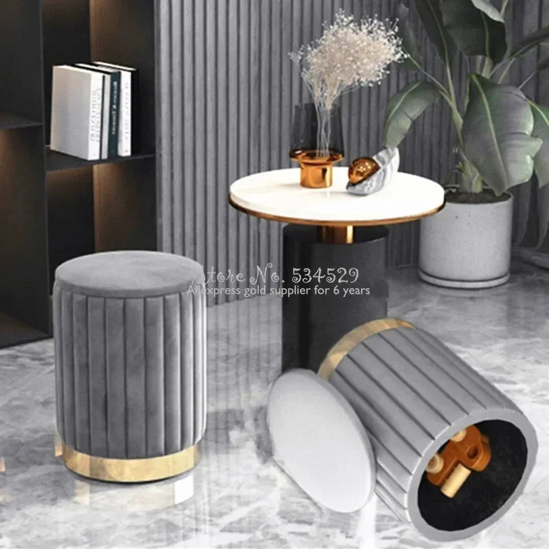 Nordic Fabric Stool Round Dressing Stools Modern Makeup Chair Storage Sofa