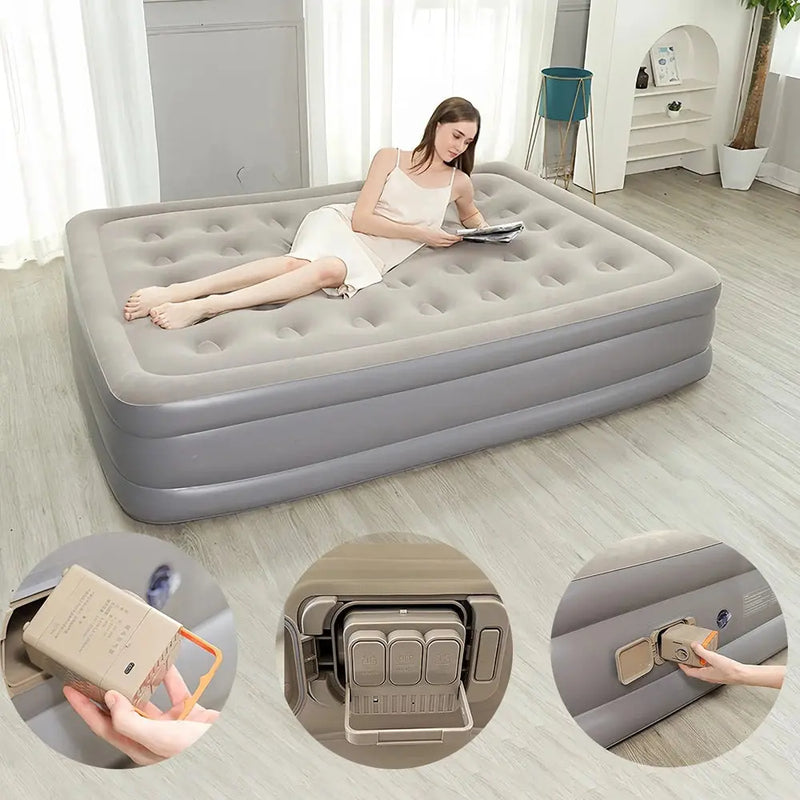 Camping Air bed 2 Persons Inflatable Mattress Camping Folding Home Indoor Outdoor with Backrest Air Cushion 48cm High Bed Our3Designs