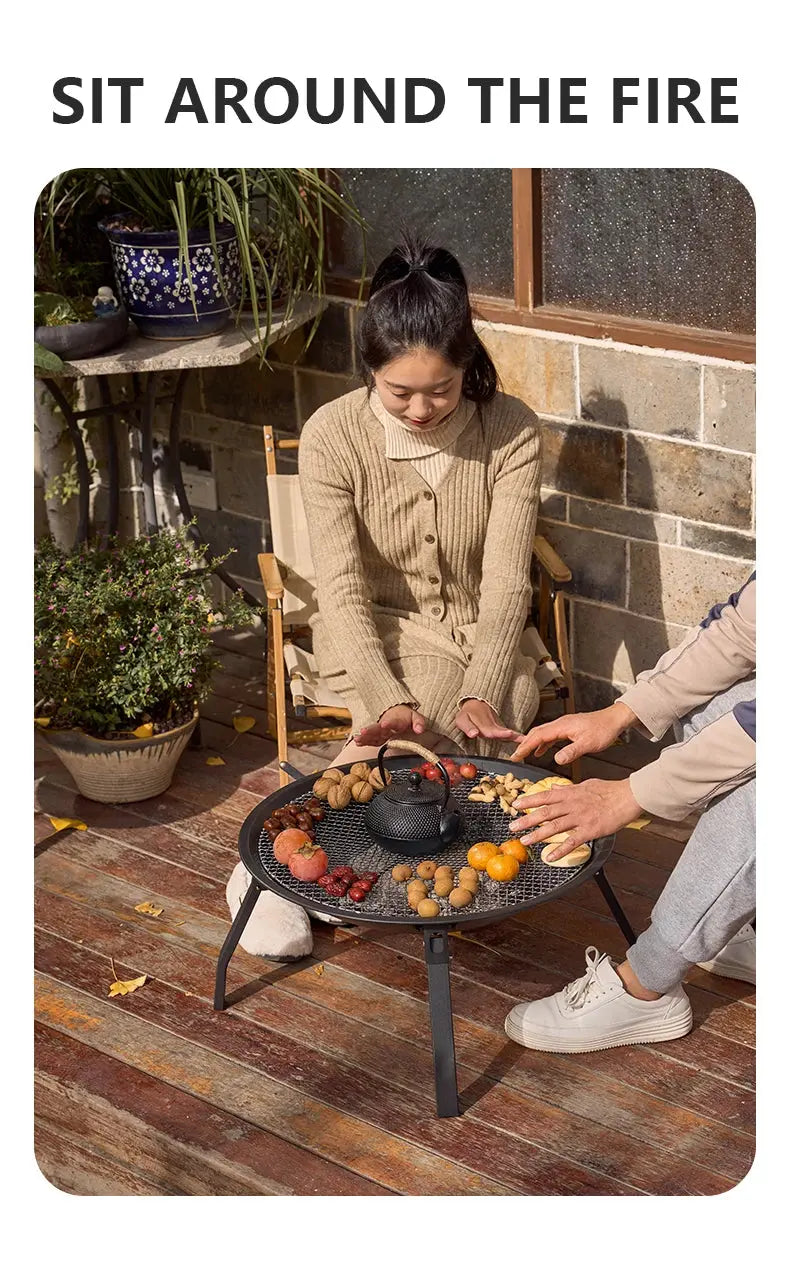 BISINNA Outdoor Fire Pit, 22in Foldable Charcoal Burning Fire Pit, Folding Legs for Camping, Picnic, Bonfire Our3Designs