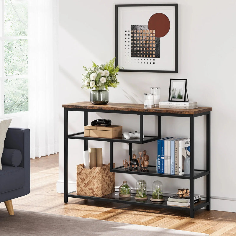 Console Table, 4-Tier Sofa Tables Narrow Entryway Table with Glass Shelf & Metal Frame, 39.4" Behind Couch Table for Living Room Our3Designs