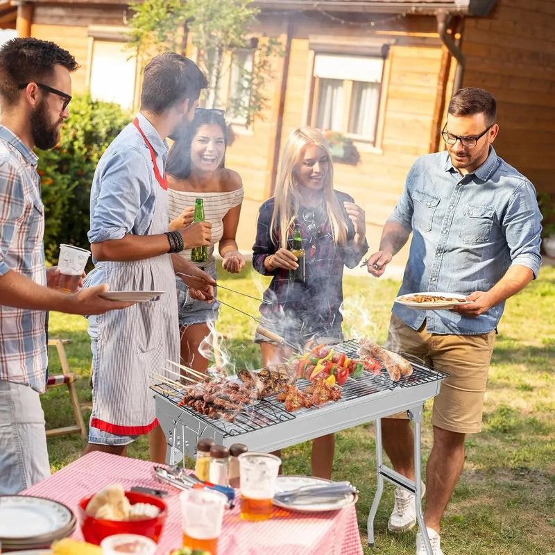Portable Charcoal Grill 28"x13" – Foldable Stainless BBQ for Camping & Outdoors - Our3Designs