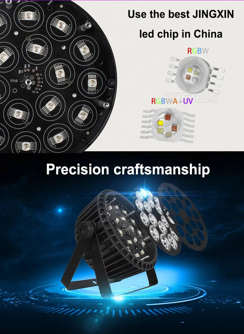 SHEHDS LED Flat/ Big Par 18x18W 6in1 or 18x12W  4in1 Lighting DMX512 Aluminum Alloy Suitable For DJ Disco Christmas Party Stage Our3Designs