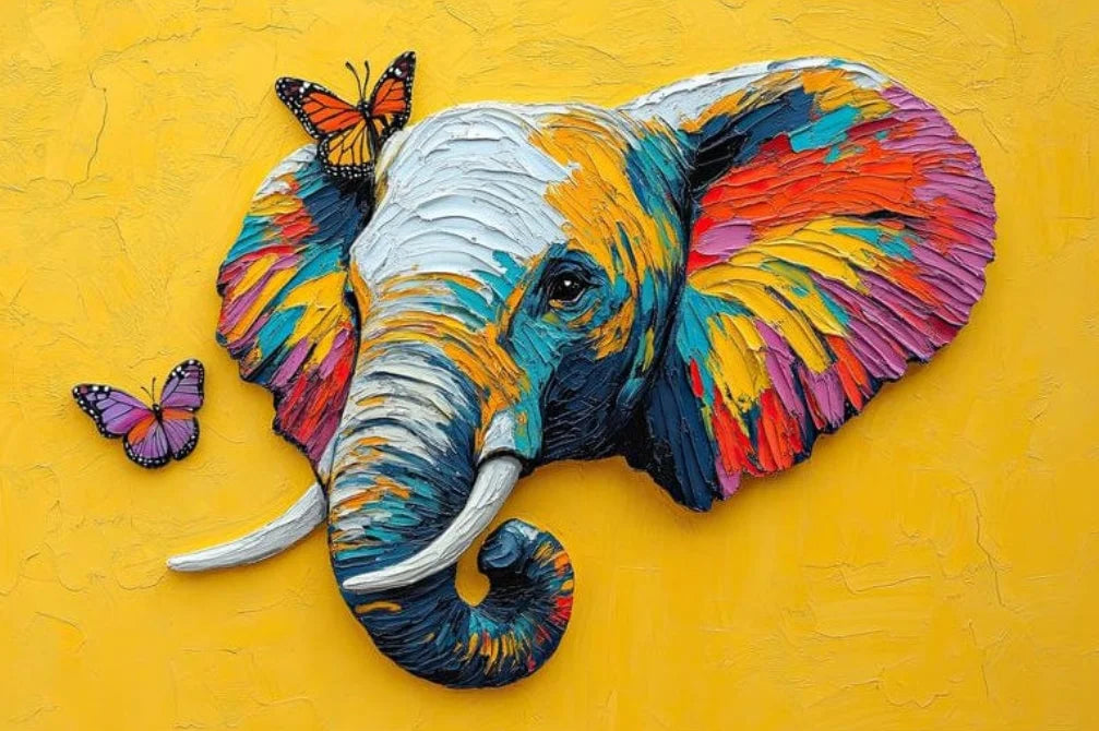 Abstract Rainbow Texture Elephant And Butterfly Art Posters Prints