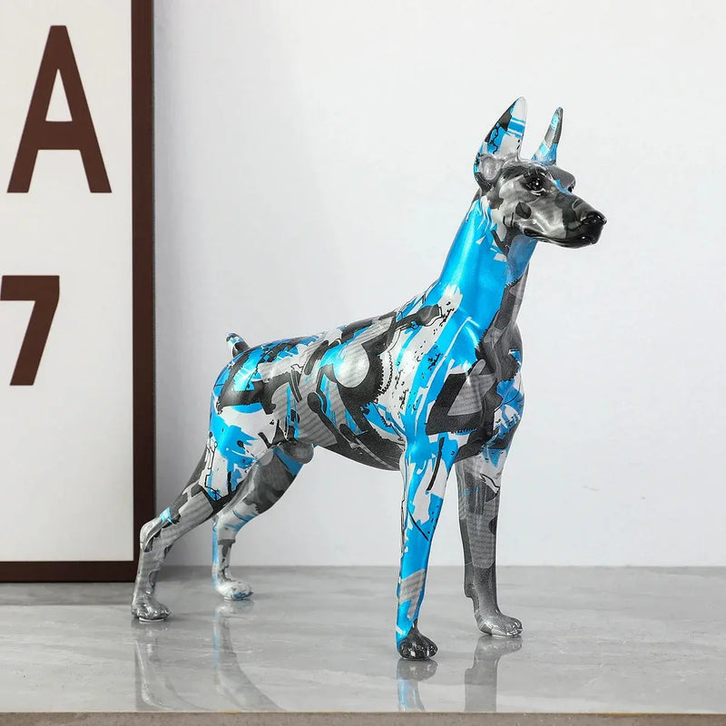 Simple Creative Pet Handle Graffiti Color Doberman Dog Statue Decorations Home Entrance Wine Cabinet Office Decor Resin Crafts Our3Designs