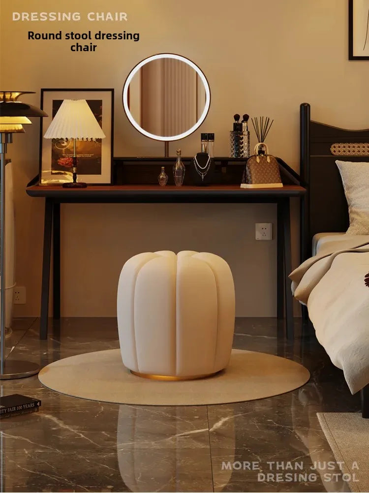 Cream Style Pumpkin Flannel Foot Seat, Luxury Bedroom Shoe Changing Stool
