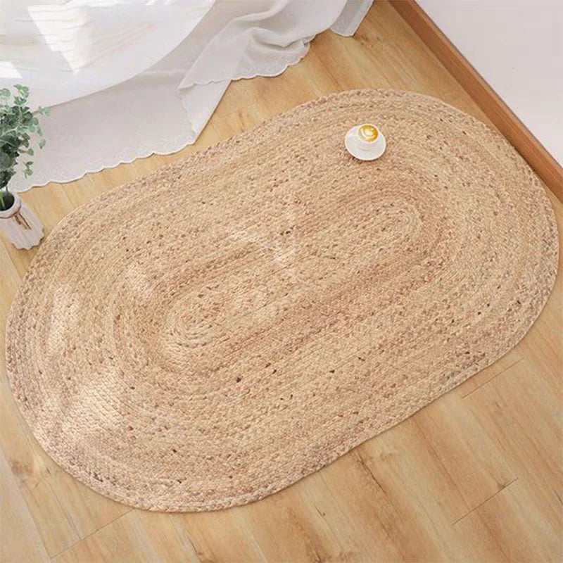 Natural Rattan Oval Round Carpets for Living Room Bedroom Japan Style