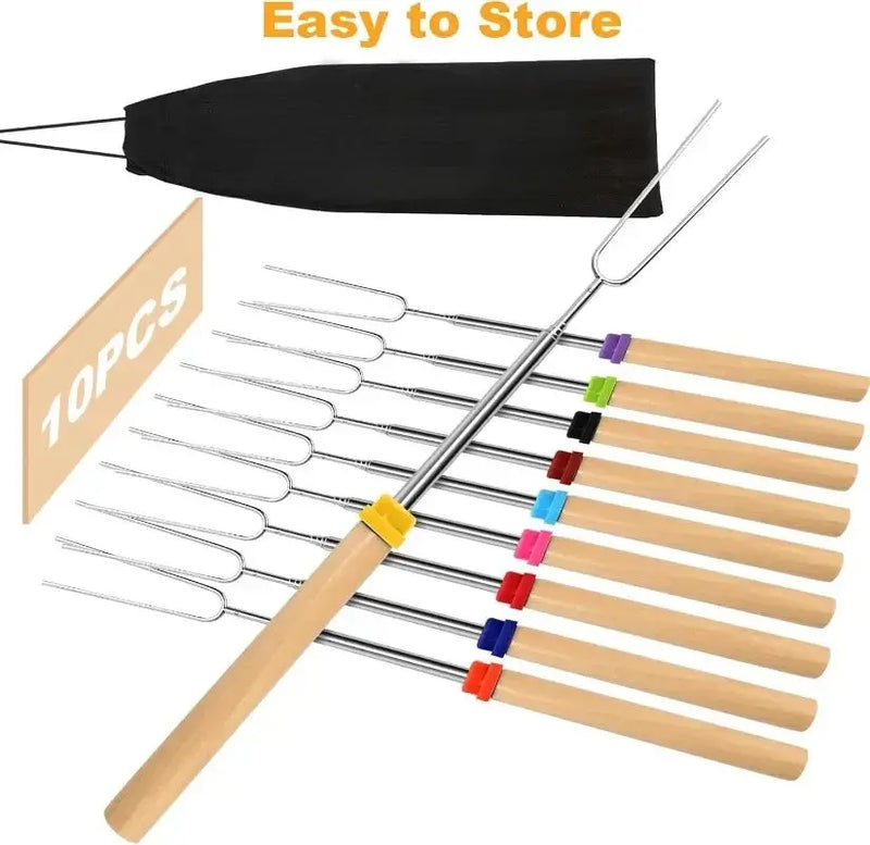 Marshmallow Roasting Sticks for Fire Pit Smores Kit for Fire Pit BBQ Fork Barbecue Cookware Outdoor Roasting Sticks for Kitchen Our3Designs
