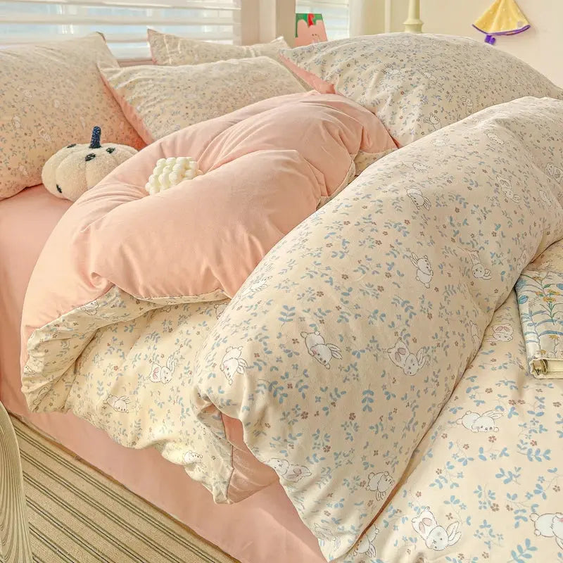 2025 Washed Cotton Double Yarn Single Quilt Cover Simple Wind Ins Wind Small Floral Korean Version Duvet Skin Friendly Bedding Our3Designs