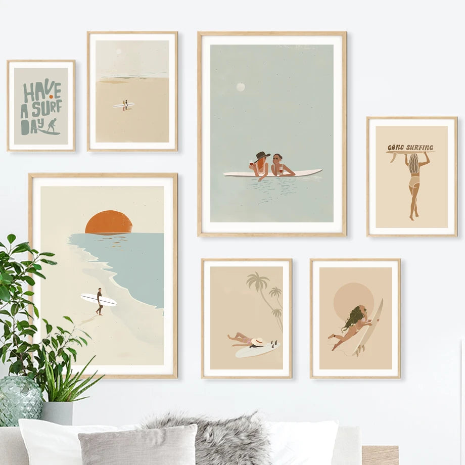 Summer Sea Beach Surf Whale Sun Vacation Posters Prints Canvas Painting Nordic Wall Art Pictures For Living Room Home Decor