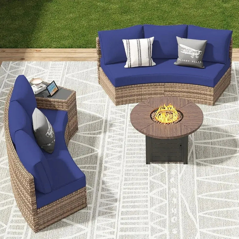 Half-Moon Patio Sectional Sofa Set – Outdoor Round Furniture w/ Cushions - Our3Designs