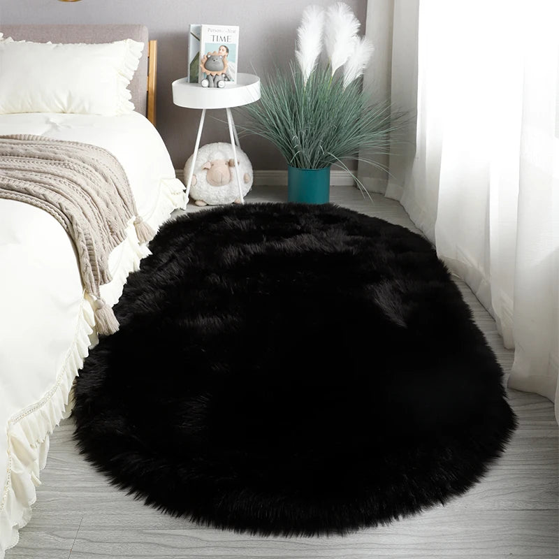 Oval Fur Rugs Bedroom Thicken Fluffy Carpet Living Room