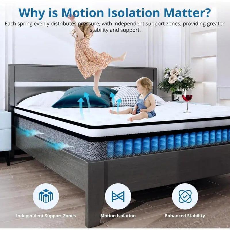 10 Inch Queen Size Mattresses in a Box, Medium Firm Hybrid with Gel Memory Foam and Pocketed Springs for Motion Isolation Our3Designs