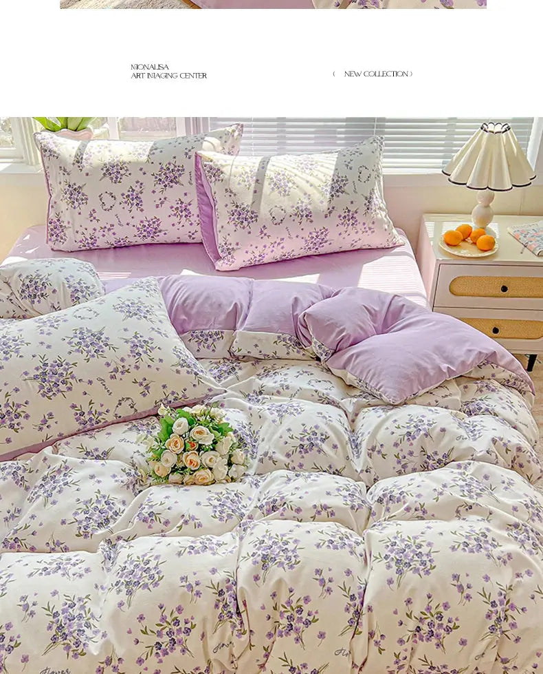 2025 Washed Cotton Double Yarn Single Quilt Cover Simple Wind Ins Wind Small Floral Korean Version Duvet Skin Friendly Bedding Our3Designs