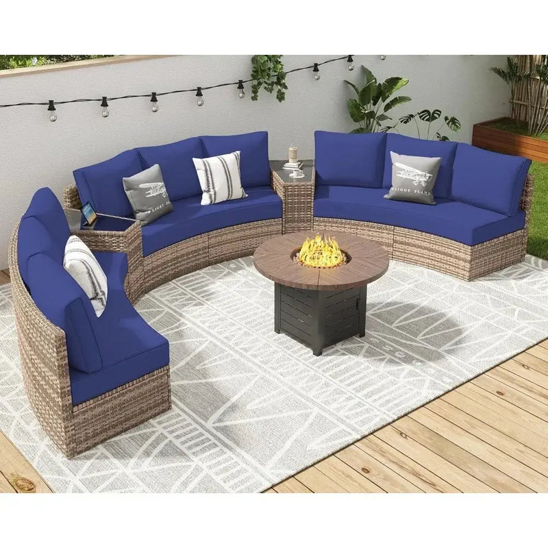 Half-Moon Patio Sectional Sofa Set – Outdoor Round Furniture w/ Cushions - Our3Designs