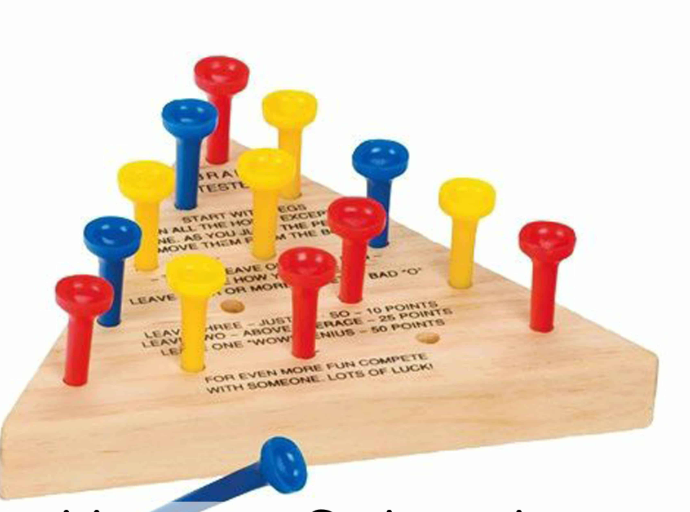 Wood Triangle Peg Solitaire Game