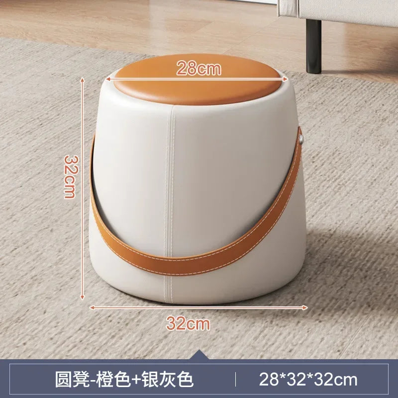Hallway With Box Storage Stool PU Leather Pouf Household Shoe Stool