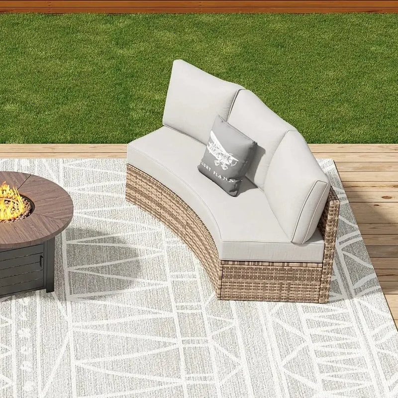 Half-Moon Patio Sectional Sofa Set – Outdoor Round Furniture w/ Cushions - Our3Designs
