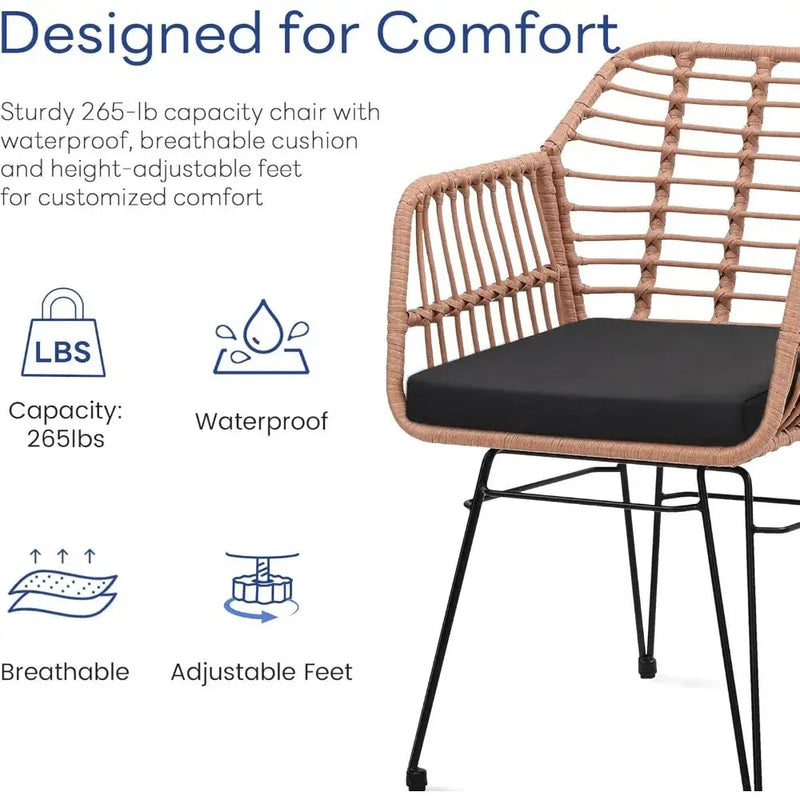 3-Piece Wicker Patio Set – 2 Rattan Chairs & Glass Table w/ Cushions Outdoor - Our3Designs