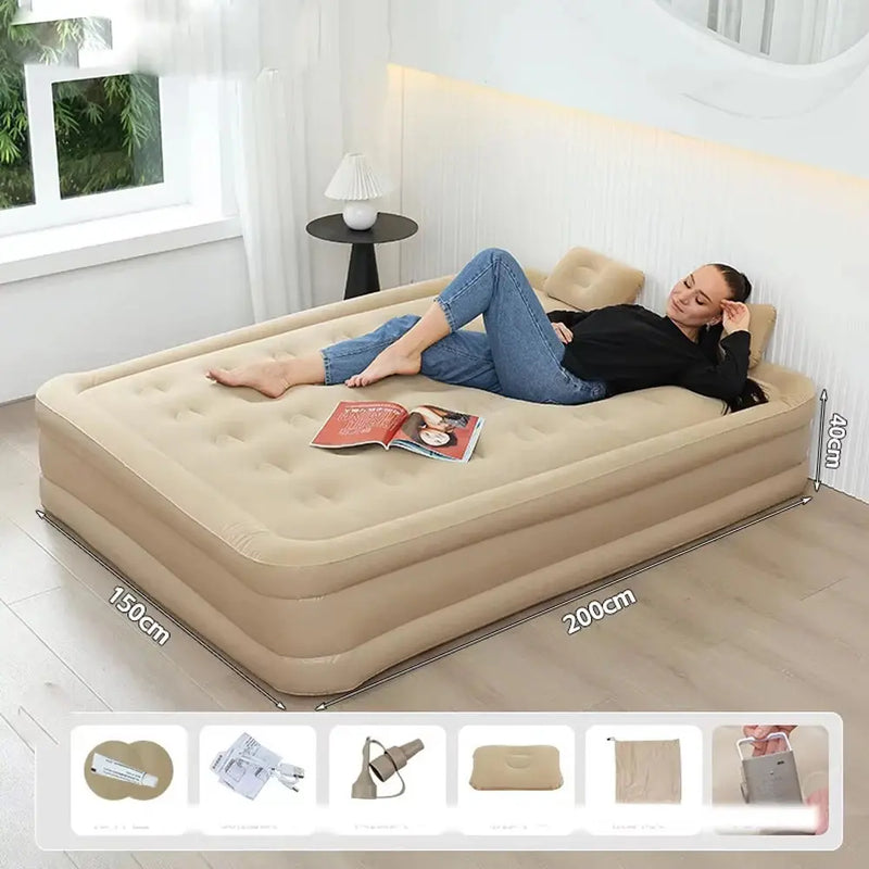Camping Air bed 2 Persons Inflatable Mattress Camping Folding Home Indoor Outdoor with Backrest Air Cushion 48cm High Bed Our3Designs