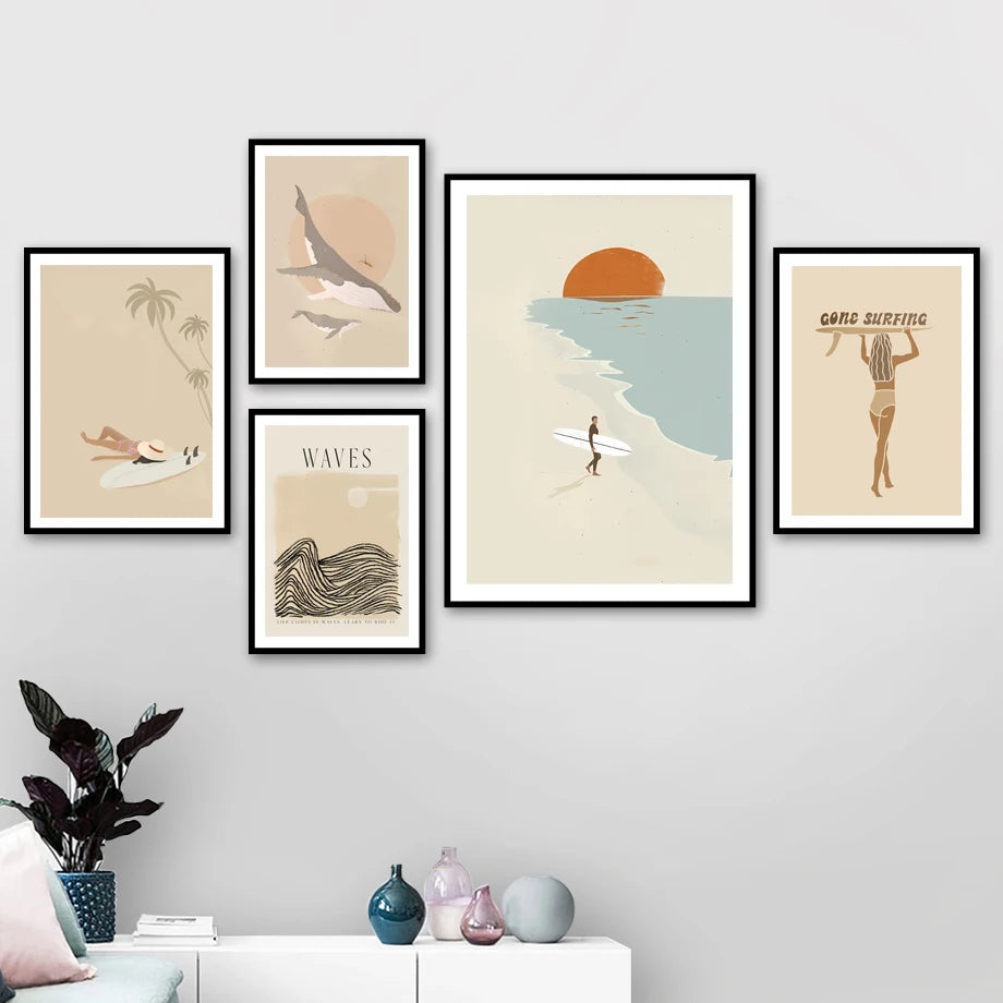 Summer Sea Beach Surf Whale Sun Vacation Posters Prints Canvas Painting