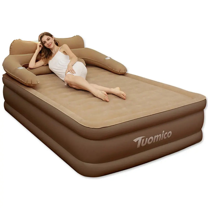 Camping Air bed 2 Persons Inflatable Mattress Camping Folding Home Indoor Outdoor with Backrest Air Cushion 48cm High Bed Our3Designs