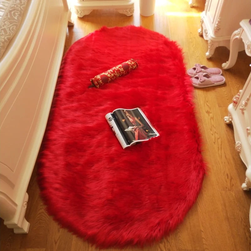 Oval Fur Rugs Bedroom Thicken Fluffy Carpet Living Room