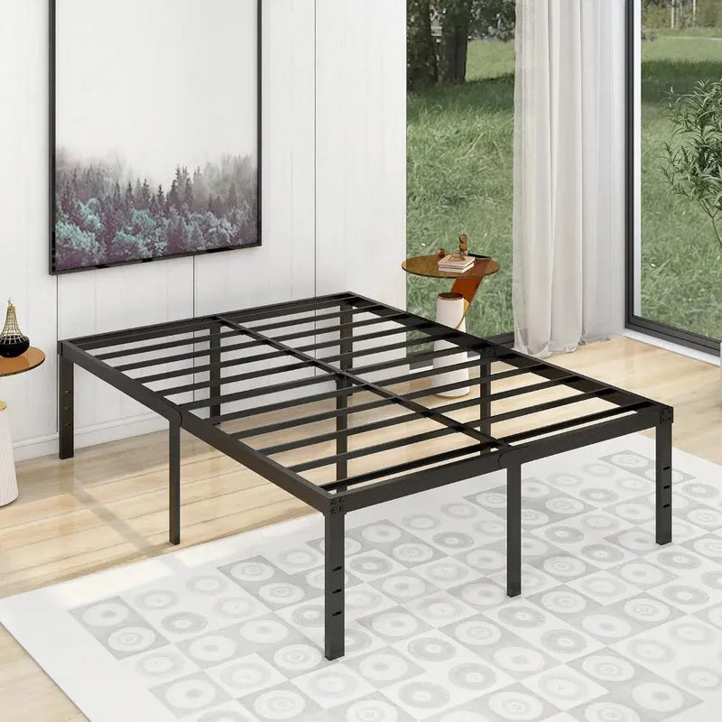 18 Inch Metal Full Size Bed Frame Heavy Duty Platform Noise Free Steel Slat Support Easy Assembly Noise Free No Box Spring Our3Designs