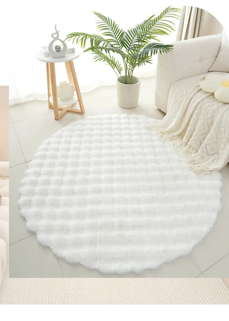 Ins Solid Color Fluffy Round Area Rug Plush Sofa Couch Cushion