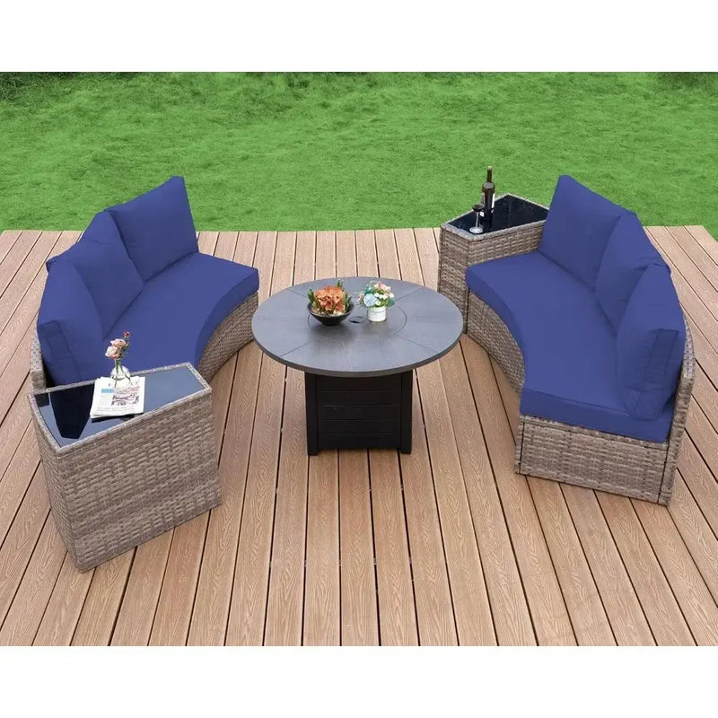 Half-Moon Patio Sectional Sofa Set – Outdoor Round Furniture w/ Cushions - Our3Designs