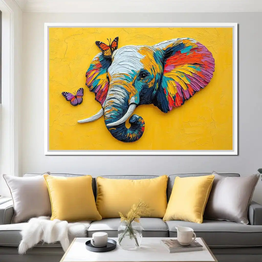 Abstract Rainbow Texture Elephant And Butterfly Art Posters Prints