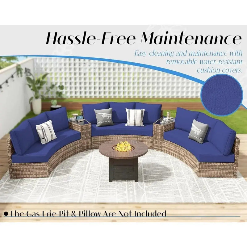 Half-Moon Patio Sectional Sofa Set – Outdoor Round Furniture w/ Cushions - Our3Designs