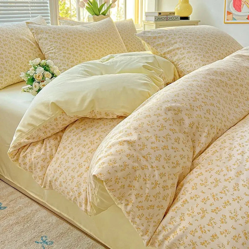 2025 Washed Cotton Double Yarn Single Quilt Cover Simple Wind Ins Wind Small Floral Korean Version Duvet Skin Friendly Bedding Our3Designs