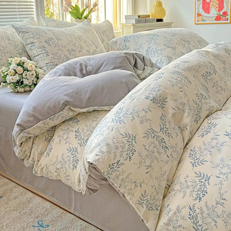 2025 Washed Cotton Double Yarn Single Quilt Cover Simple Wind Ins Wind Small Floral Korean Version Duvet Skin Friendly Bedding Our3Designs